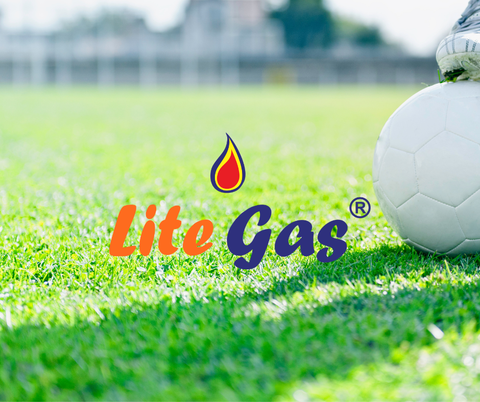 green grass, football and lite gas logo